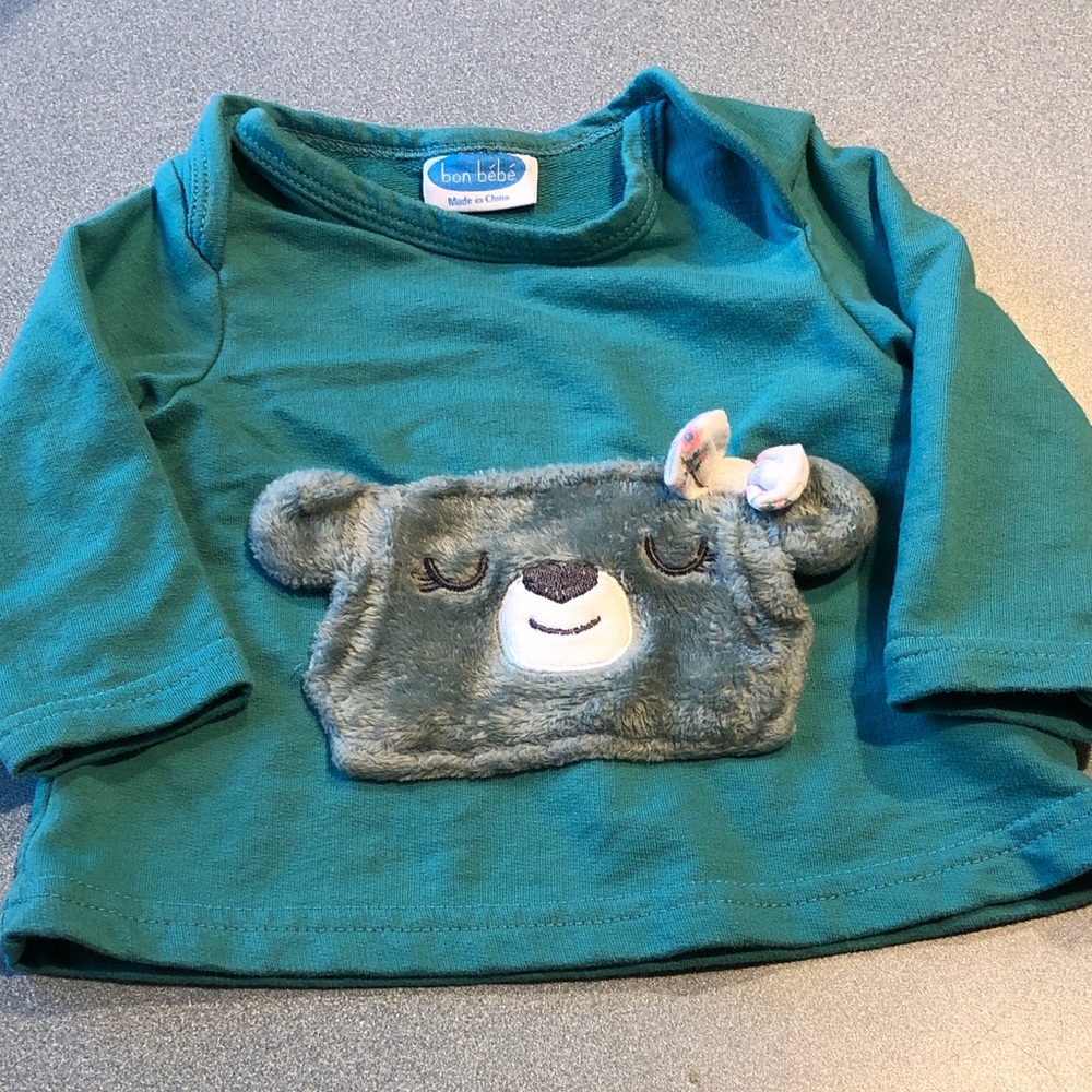 **5 for $16 Deal **Bon Bebe Teal Long Sleeve Shirt with Bear Design